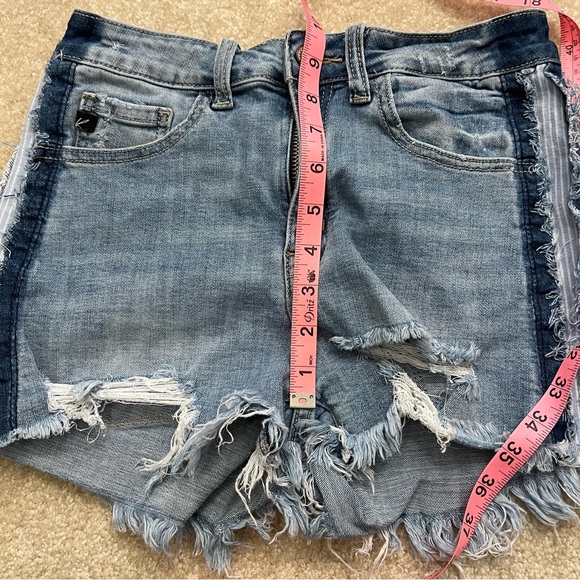 KanCan Shorts Womens Medium Blue Denim Cut Off Side Stripe Distressed High Rise - Picture 6 of 7